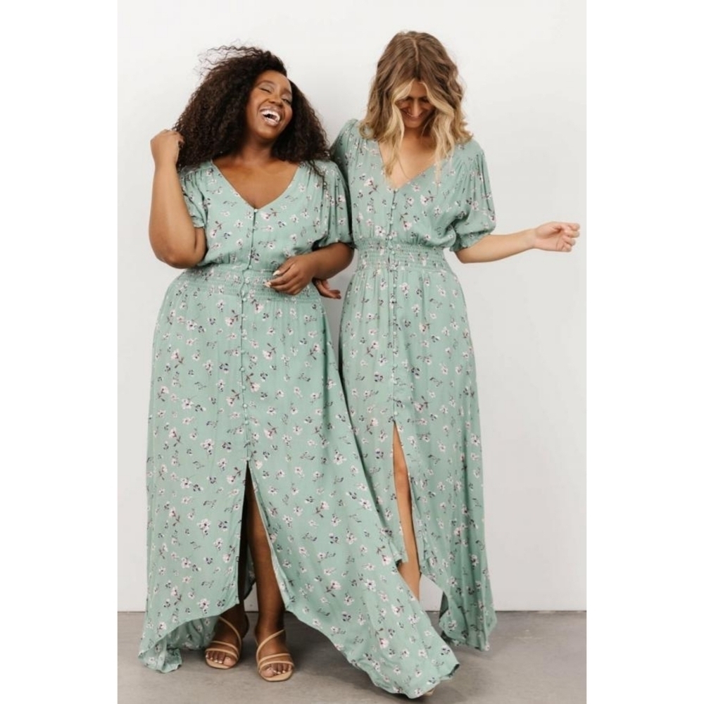 Baltic Born Dress Womens 3X Green Floral Robyn Maxi Persian Slits Assymetric